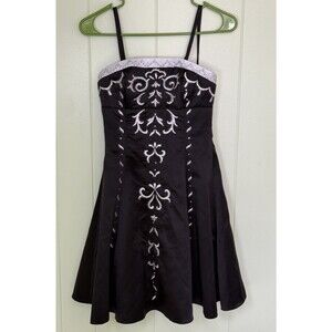 Morgan & Co Women’s Gothic Lolita Black Satin Dress Corset Lace Up Back Size 1/2
